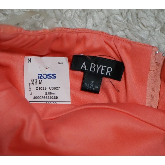 NEW! A Byer Strapless Coral Floral Peplum Dress Size 7 Juniors - Picture 2 of 6